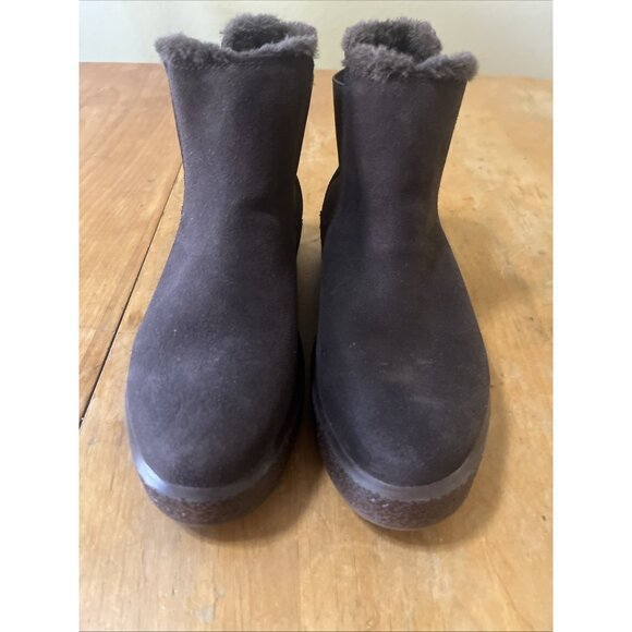 Madewell Joey Warm Pull-On Chelsea Boot Size 9 Dark Coffee Brown Leather FauxFur - Picture 3 of 9